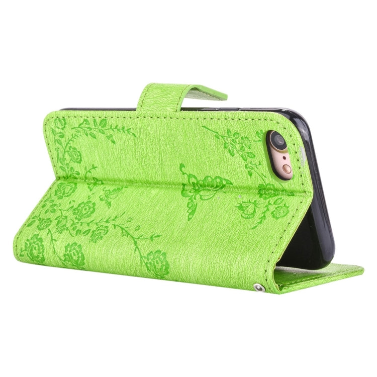 For  iPhone 8 & 7  Diamante Butteryfly Pressed Flowers Pattern Horizontal Flip Leather Case with Holder & Card Slots & Wallet & Lanyard
