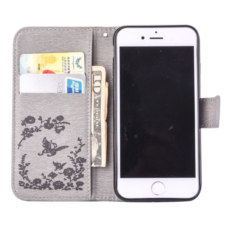 For  iPhone 8 & 7  Diamante Butteryfly Pressed Flowers Pattern Horizontal Flip Leather Case with Holder & Card Slots & Wallet & Lanyard