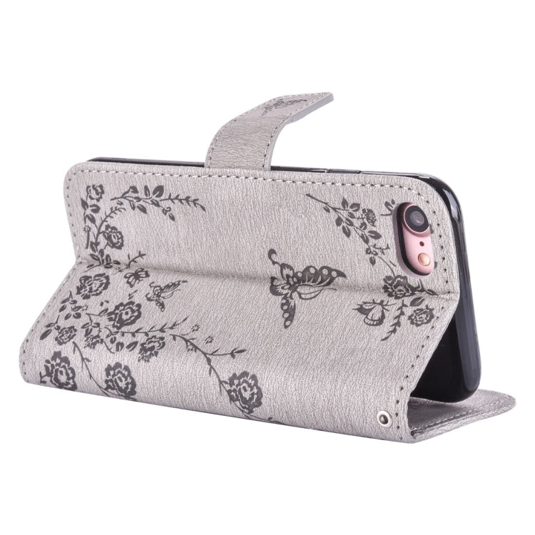 For  iPhone 8 & 7  Diamante Butteryfly Pressed Flowers Pattern Horizontal Flip Leather Case with Holder & Card Slots & Wallet & Lanyard