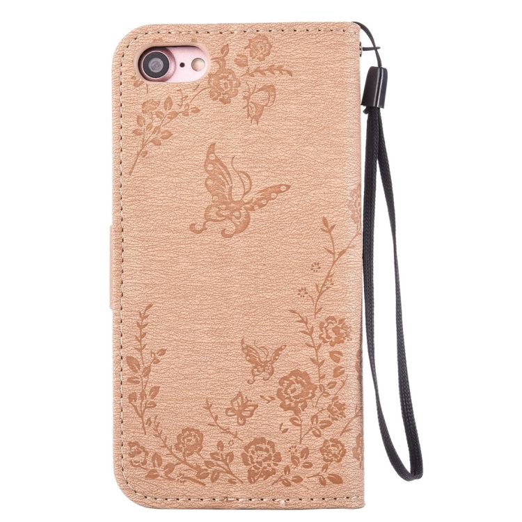 For  iPhone 8 & 7  Diamante Butteryfly Pressed Flowers Pattern Horizontal Flip Leather Case with Holder & Card Slots & Wallet & Lanyard