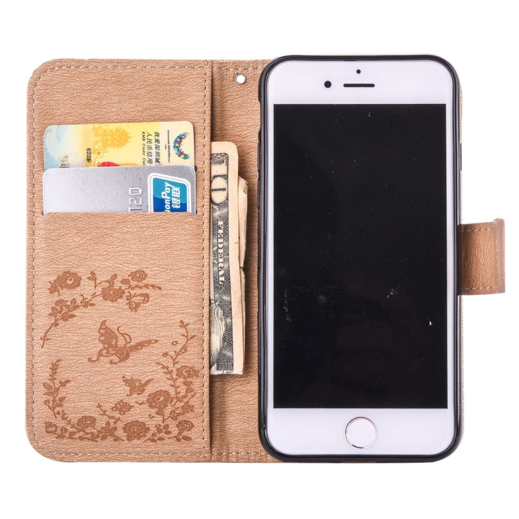For  iPhone 8 & 7  Diamante Butteryfly Pressed Flowers Pattern Horizontal Flip Leather Case with Holder & Card Slots & Wallet & Lanyard