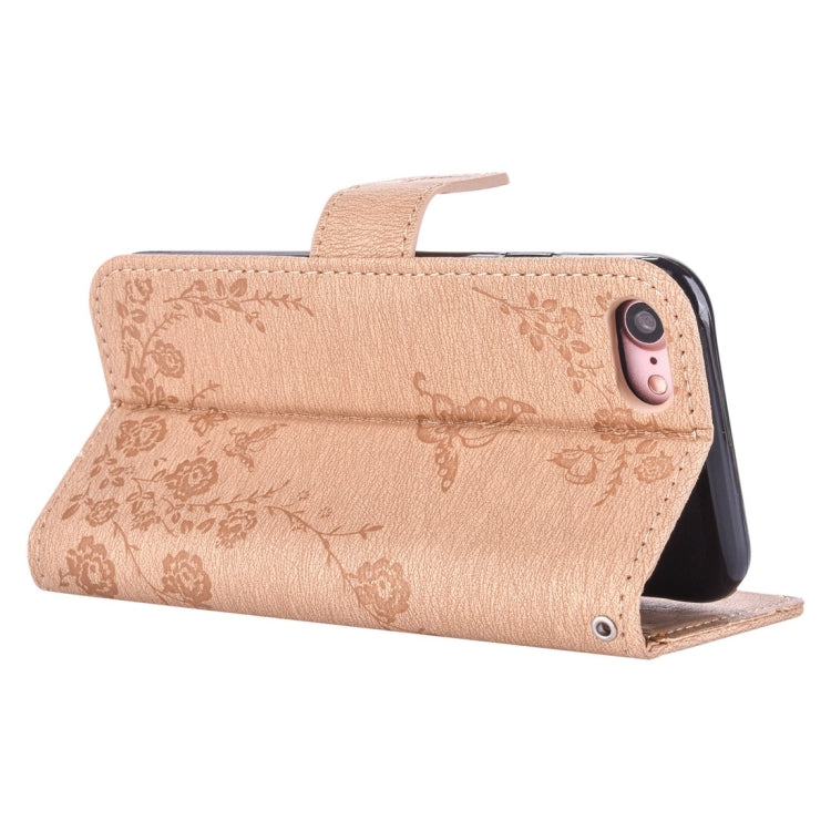 For  iPhone 8 & 7  Diamante Butteryfly Pressed Flowers Pattern Horizontal Flip Leather Case with Holder & Card Slots & Wallet & Lanyard