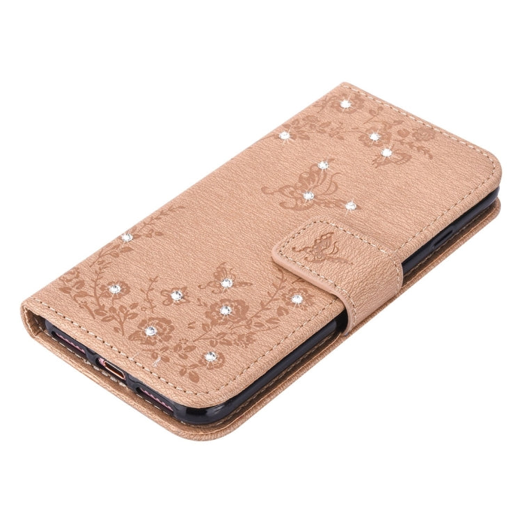 For  iPhone 8 & 7  Diamante Butteryfly Pressed Flowers Pattern Horizontal Flip Leather Case with Holder & Card Slots & Wallet & Lanyard