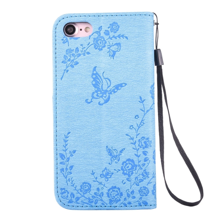 For  iPhone 8 & 7  Diamante Butteryfly Pressed Flowers Pattern Horizontal Flip Leather Case with Holder & Card Slots & Wallet & Lanyard