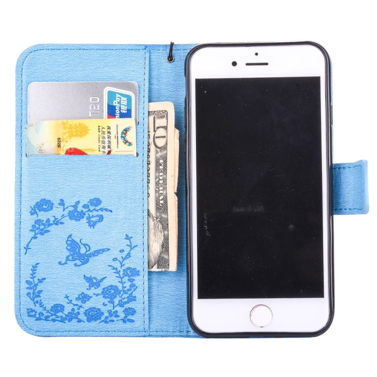 For  iPhone 8 & 7  Diamante Butteryfly Pressed Flowers Pattern Horizontal Flip Leather Case with Holder & Card Slots & Wallet & Lanyard