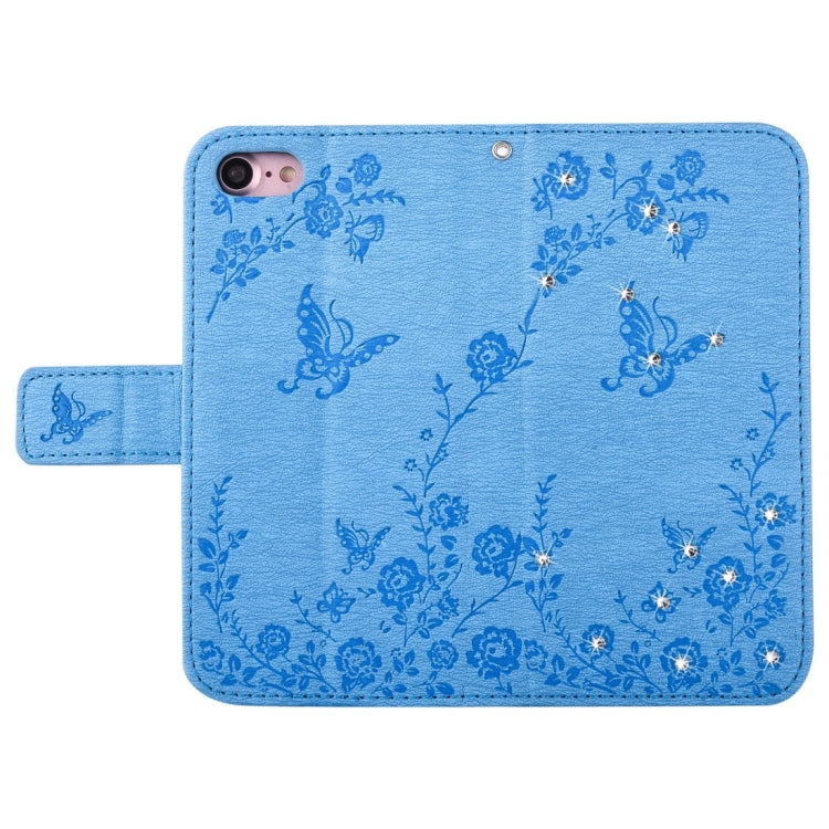 For  iPhone 8 & 7  Diamante Butteryfly Pressed Flowers Pattern Horizontal Flip Leather Case with Holder & Card Slots & Wallet & Lanyard