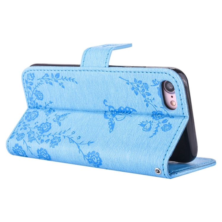For  iPhone 8 & 7  Diamante Butteryfly Pressed Flowers Pattern Horizontal Flip Leather Case with Holder & Card Slots & Wallet & Lanyard