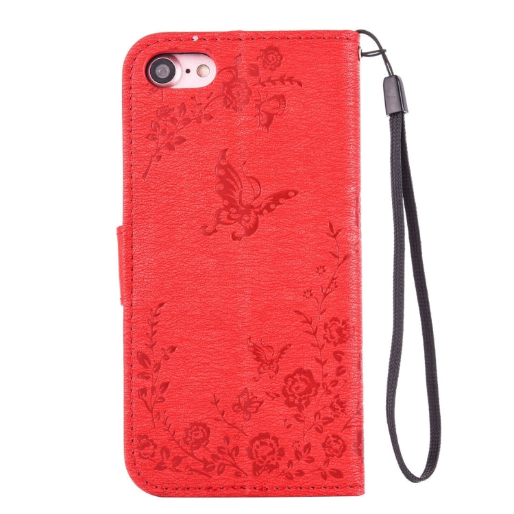 For  iPhone 8 & 7  Diamante Butteryfly Pressed Flowers Pattern Horizontal Flip Leather Case with Holder & Card Slots & Wallet & Lanyard