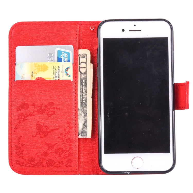For  iPhone 8 & 7  Diamante Butteryfly Pressed Flowers Pattern Horizontal Flip Leather Case with Holder & Card Slots & Wallet & Lanyard