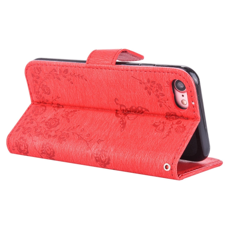 For  iPhone 8 & 7  Diamante Butteryfly Pressed Flowers Pattern Horizontal Flip Leather Case with Holder & Card Slots & Wallet & Lanyard