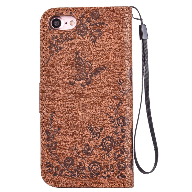 For  iPhone 8 & 7  Diamante Butteryfly Pressed Flowers Pattern Horizontal Flip Leather Case with Holder & Card Slots & Wallet & Lanyard