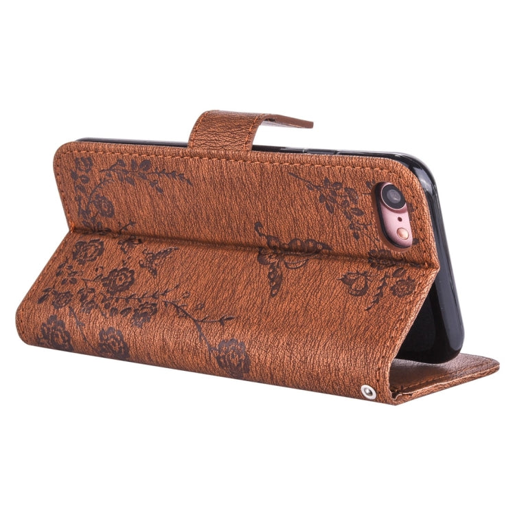 For  iPhone 8 & 7  Diamante Butteryfly Pressed Flowers Pattern Horizontal Flip Leather Case with Holder & Card Slots & Wallet & Lanyard