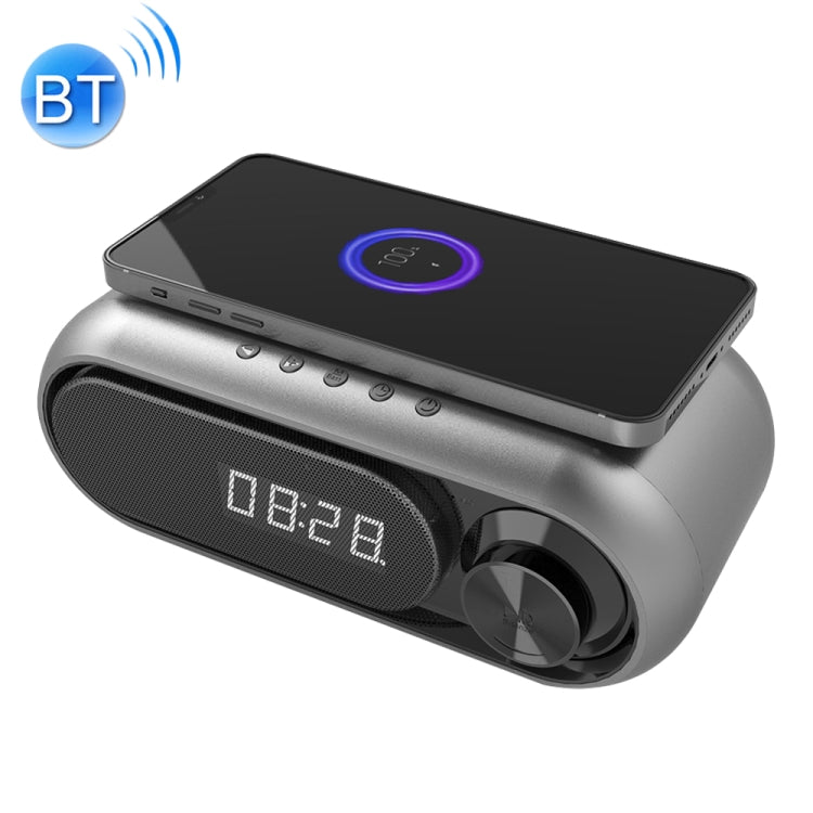 WD-300 LED Clock / Alarm Bluetooth Speaker with Wireless Charger & FM & TF Card Slot & 3.5mm Jack & Hands-free Call Function