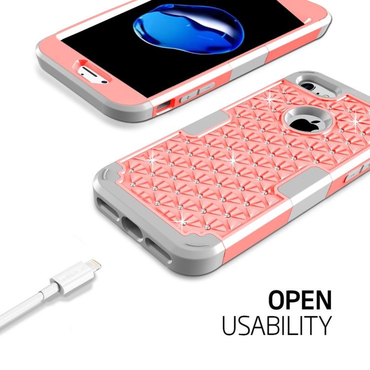 For  iPhone 8 & 7  3 in 1 Diamond Encrusted PC + Silicone Combination Case