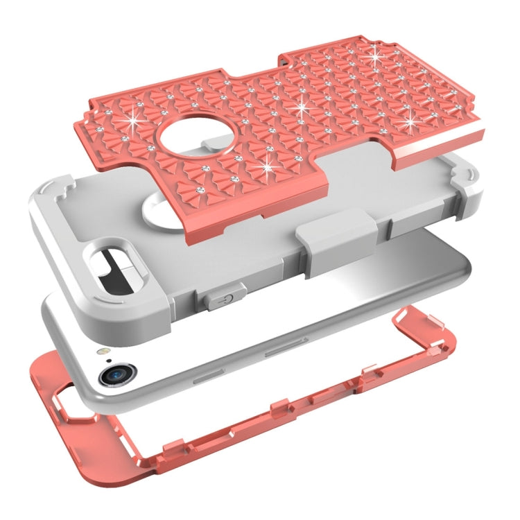 For  iPhone 8 & 7  3 in 1 Diamond Encrusted PC + Silicone Combination Case