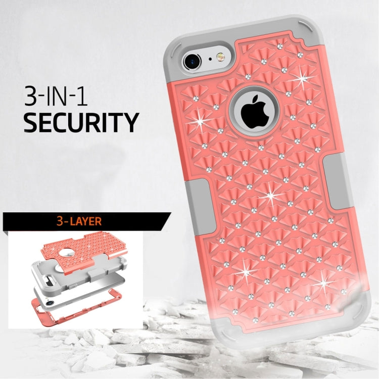 For  iPhone 8 & 7  3 in 1 Diamond Encrusted PC + Silicone Combination Case