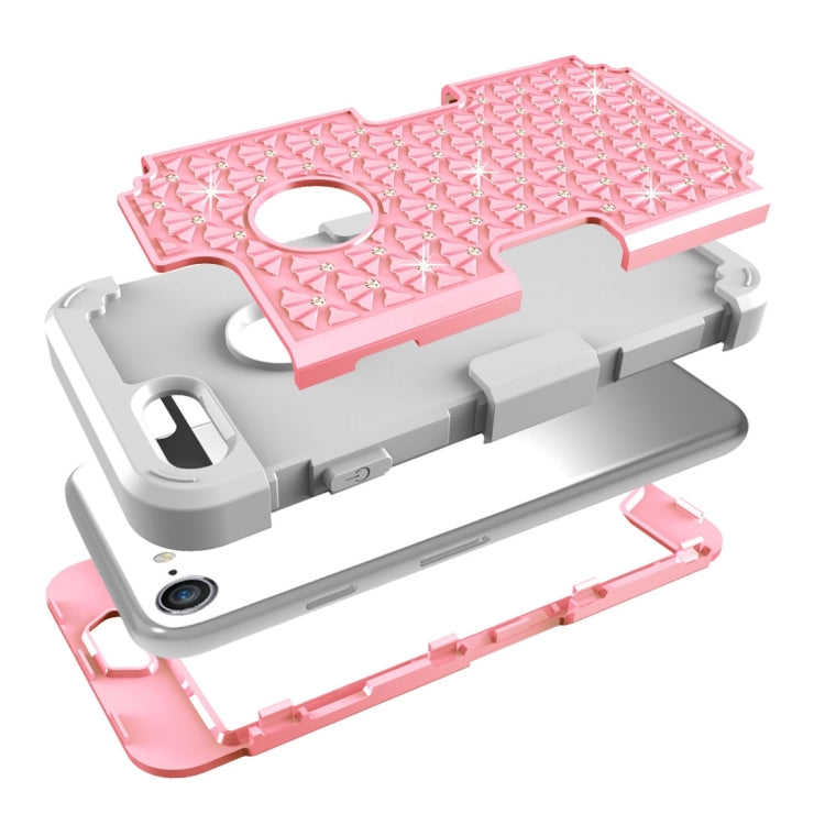 For  iPhone 8 & 7  3 in 1 Diamond Encrusted PC + Silicone Combination Case