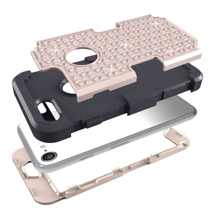 For  iPhone 8 & 7  3 in 1 Diamond Encrusted PC + Silicone Combination Case