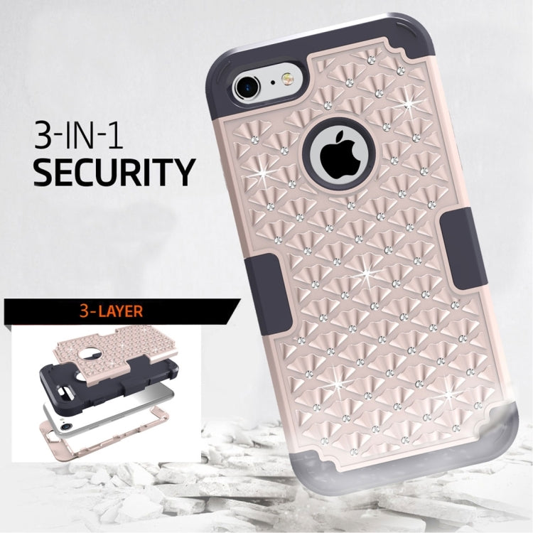 For  iPhone 8 & 7  3 in 1 Diamond Encrusted PC + Silicone Combination Case
