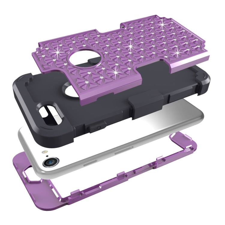 For  iPhone 8 & 7  3 in 1 Diamond Encrusted PC + Silicone Combination Case