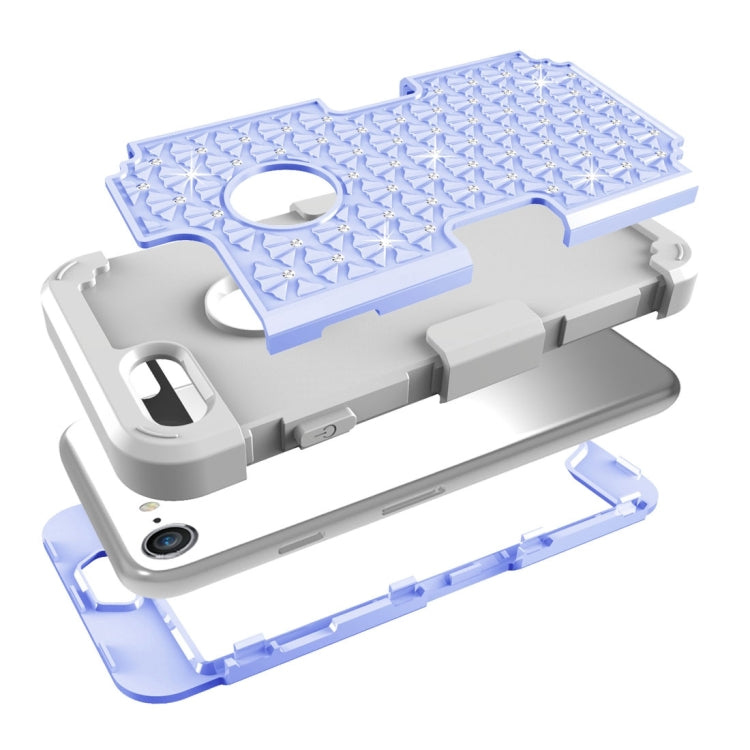 For  iPhone 8 & 7  3 in 1 Diamond Encrusted PC + Silicone Combination Case