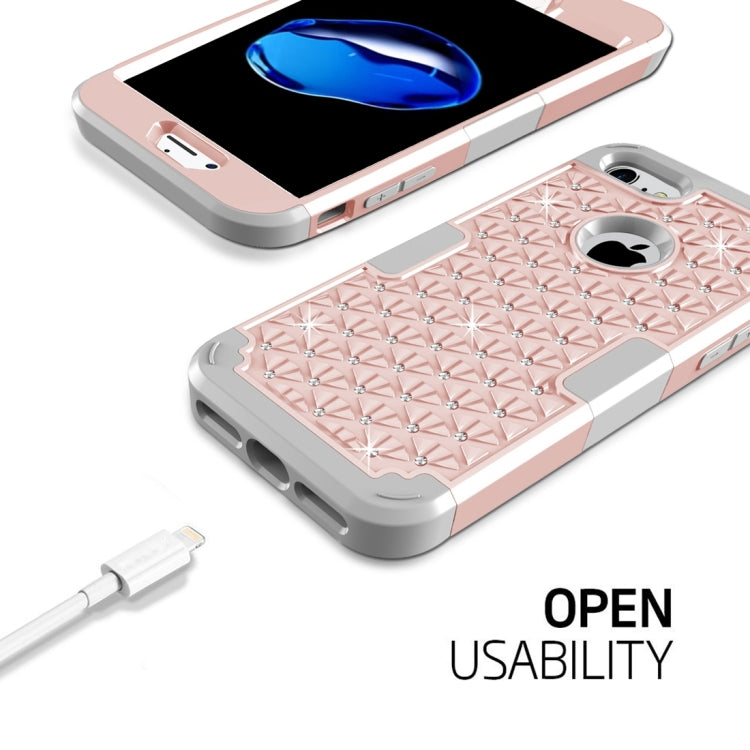 For  iPhone 8 & 7  3 in 1 Diamond Encrusted PC + Silicone Combination Case