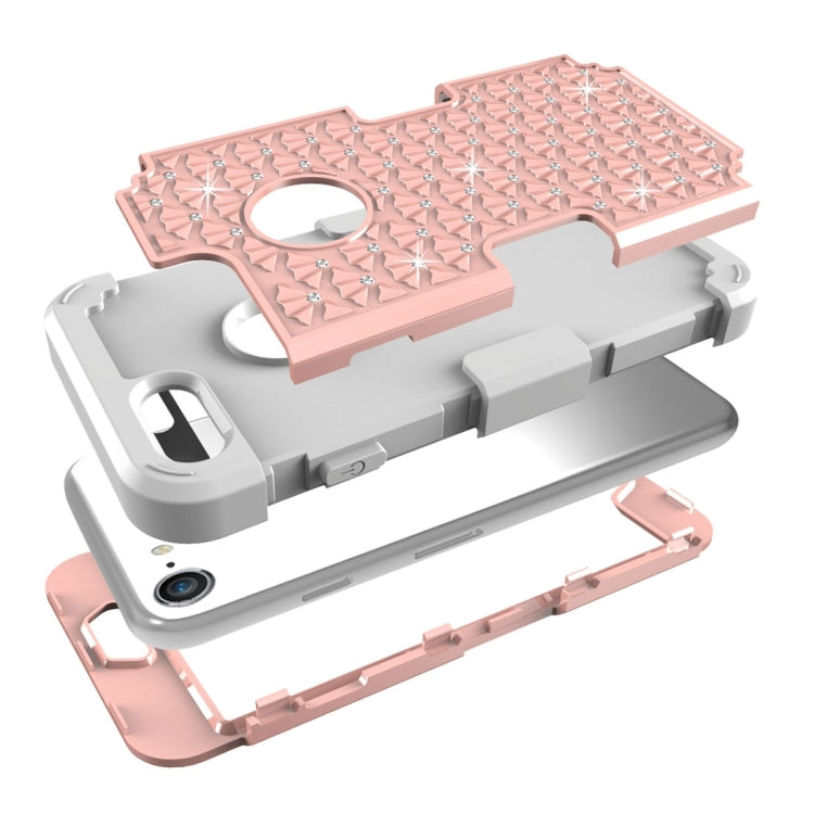 For  iPhone 8 & 7  3 in 1 Diamond Encrusted PC + Silicone Combination Case