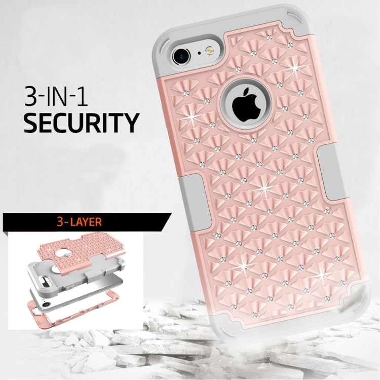 For  iPhone 8 & 7  3 in 1 Diamond Encrusted PC + Silicone Combination Case