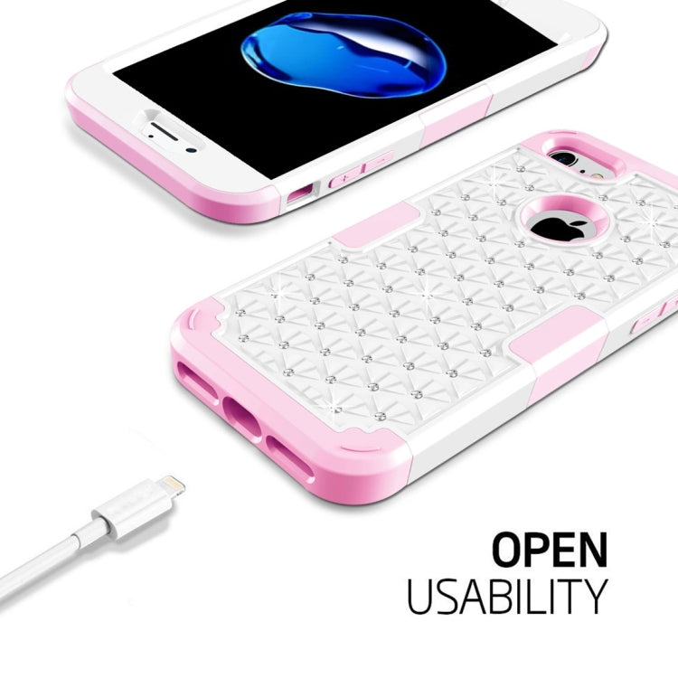 For  iPhone 8 & 7  3 in 1 Diamond Encrusted PC + Silicone Combination Case