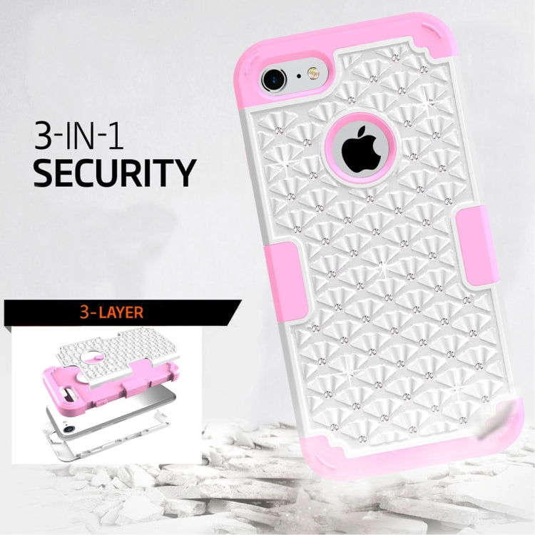 For  iPhone 8 & 7  3 in 1 Diamond Encrusted PC + Silicone Combination Case