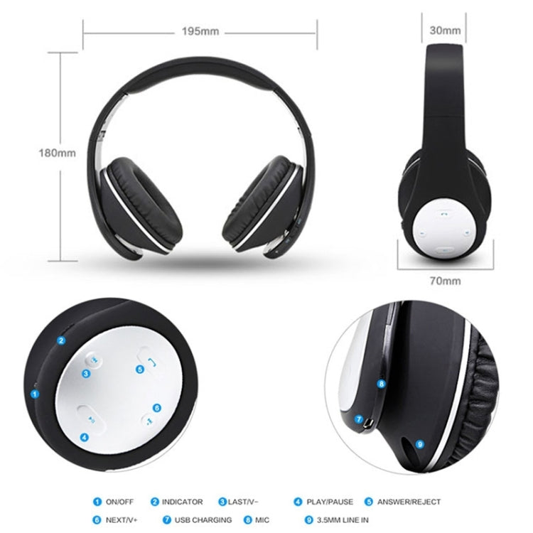 BT-990 Headband Bluetooth Music Headset with Mic, For iPhone, Galaxy, Huawei, Xiaomi, LG, HTC and Other Smart Phones(White)