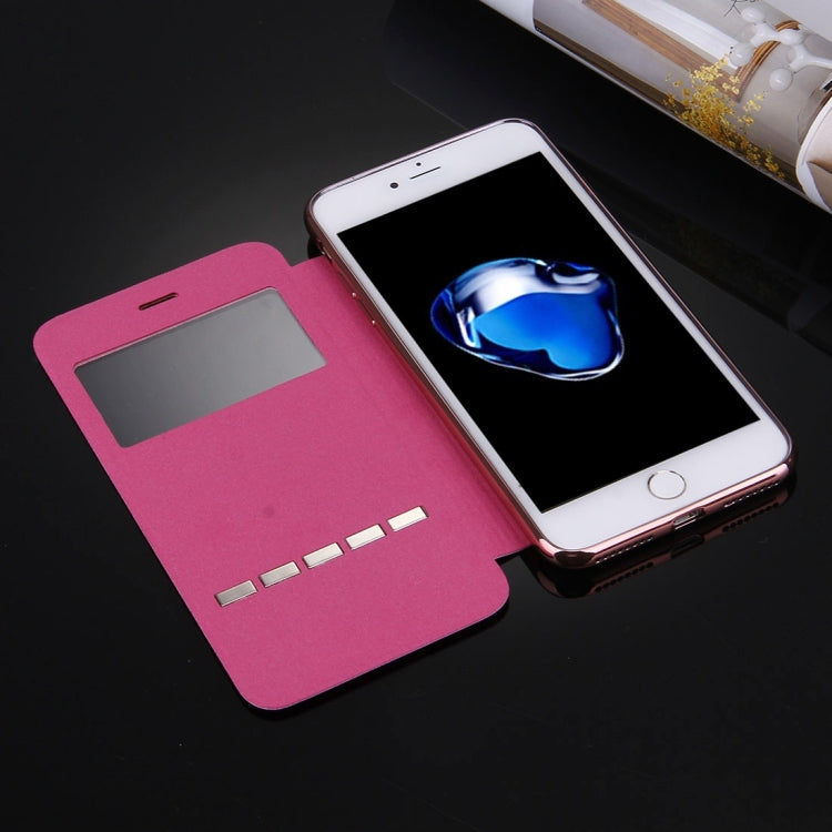 For  iPhone 8 & 7  Cross Texture Electroplating TPU Back Cover Horizontal Flip Leather Case with Call Display ID