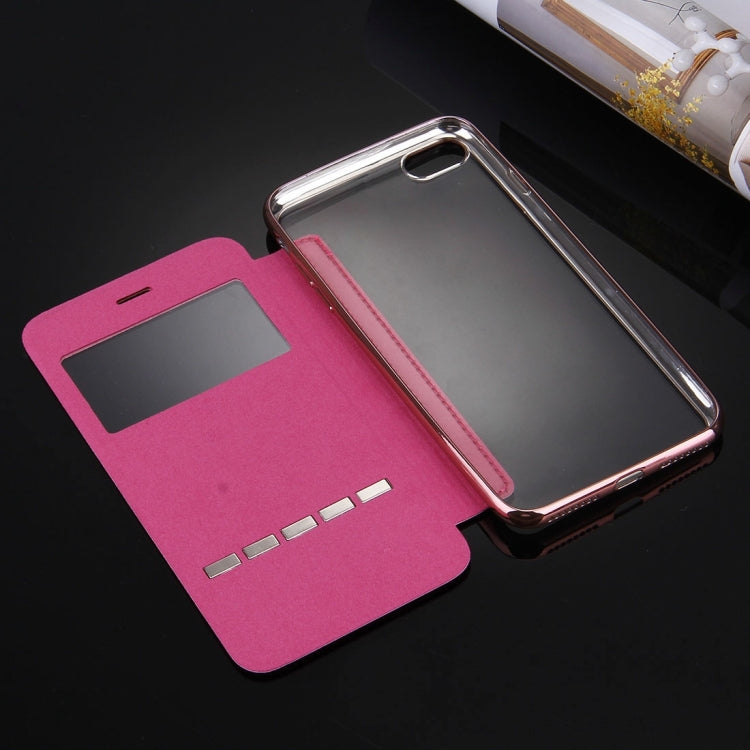 For  iPhone 8 & 7  Cross Texture Electroplating TPU Back Cover Horizontal Flip Leather Case with Call Display ID