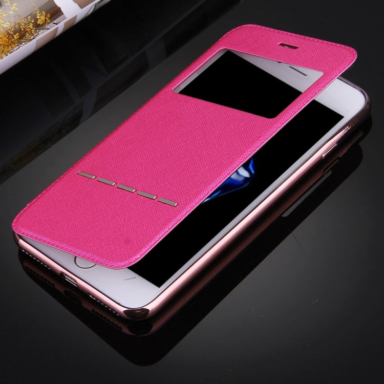 For  iPhone 8 & 7  Cross Texture Electroplating TPU Back Cover Horizontal Flip Leather Case with Call Display ID
