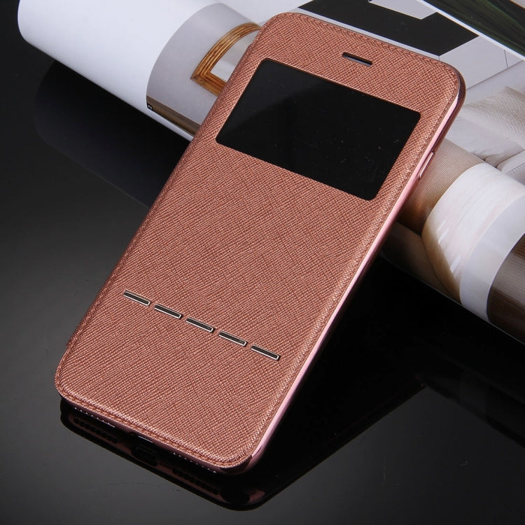 For  iPhone 8 & 7  Cross Texture Electroplating TPU Back Cover Horizontal Flip Leather Case with Call Display ID