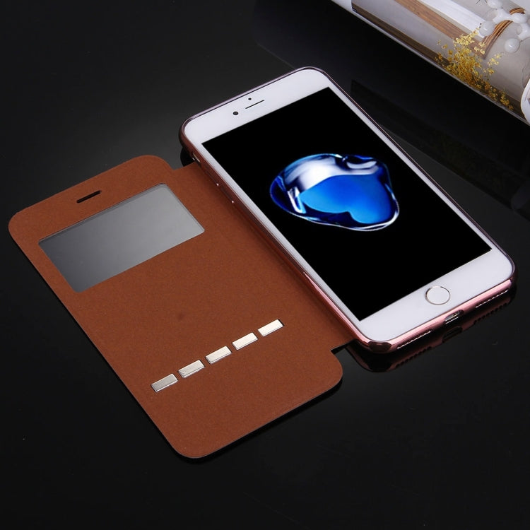 For  iPhone 8 & 7  Cross Texture Electroplating TPU Back Cover Horizontal Flip Leather Case with Call Display ID