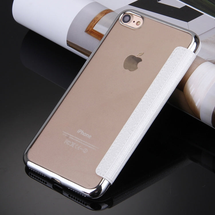 For  iPhone 8 & 7  Cross Texture Electroplating TPU Back Cover Horizontal Flip Leather Case with Call Display ID