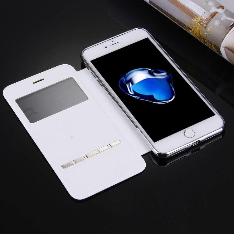 For  iPhone 8 & 7  Cross Texture Electroplating TPU Back Cover Horizontal Flip Leather Case with Call Display ID