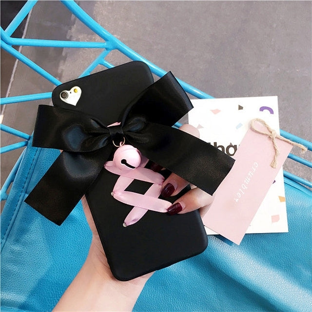 For  iPhone 8 & 7  Cute Bell and Bowknot Ribbon Protective Back Cover Case