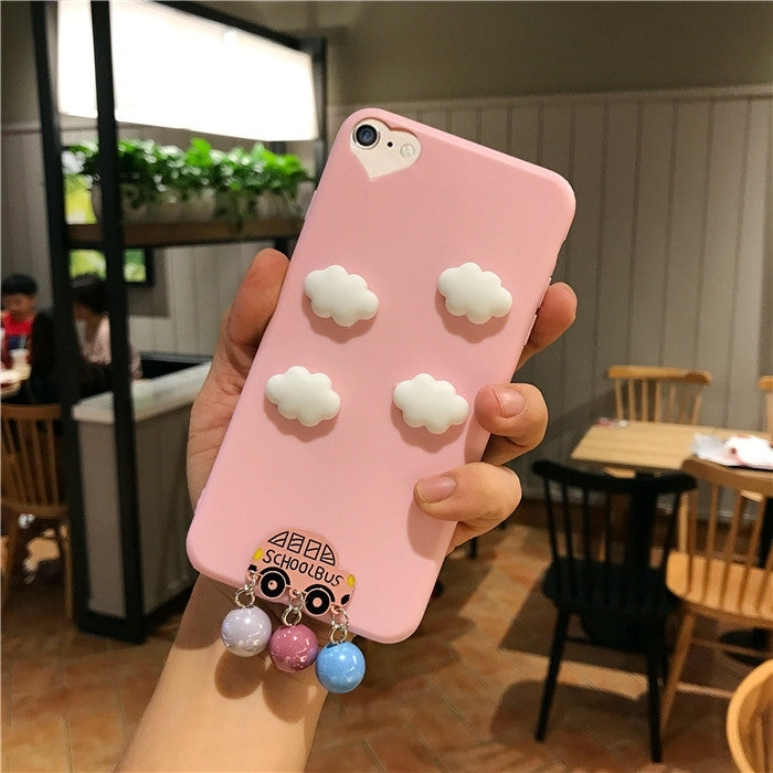 For  iPhone 8 & 7  Clouds and Small Bus Pattern Protective Back Cover Case with Pendant