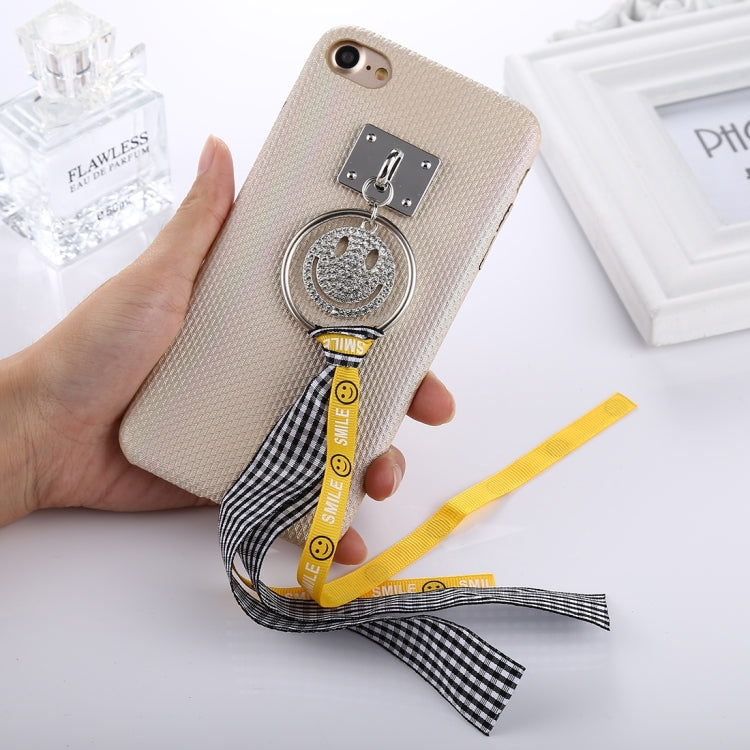 For  iPhone 8 & 7  Diamond Smiling Face Pattern Ribbon Ring Pendant Protective Back Cover Case