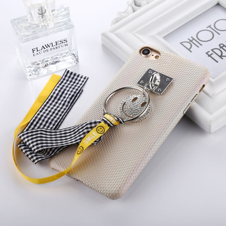 For  iPhone 8 & 7  Diamond Smiling Face Pattern Ribbon Ring Pendant Protective Back Cover Case