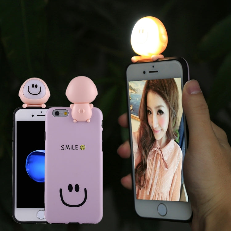 For  iPhone 8 & 7  Cute 3D Dolls Smiling Face Pattern Self-timer Fill Light IMD Protective Back Cover Case with 27cm USB Cable (Purple)