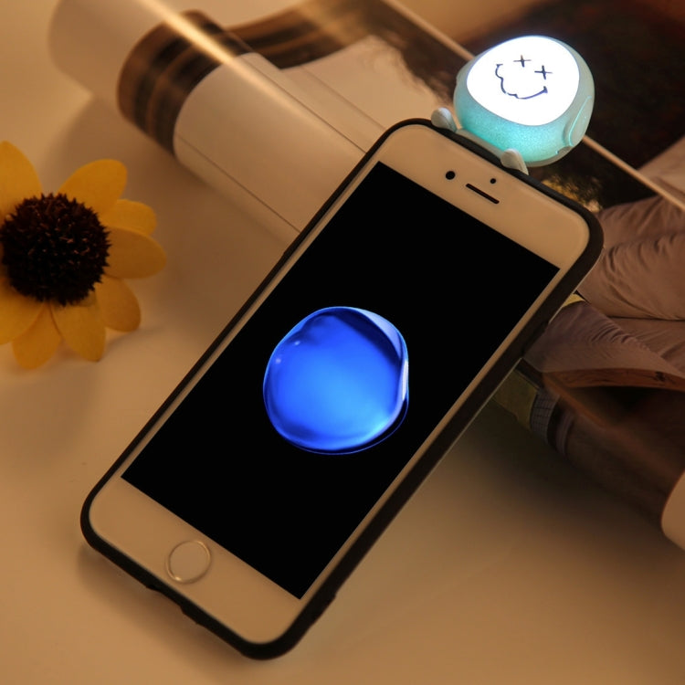 For  iPhone 8 & 7  Cute 3D Dolls Smiling Face Pattern Self-timer Fill Light IMD Protective Back Cover Case with 27cm USB Cable (Blue)