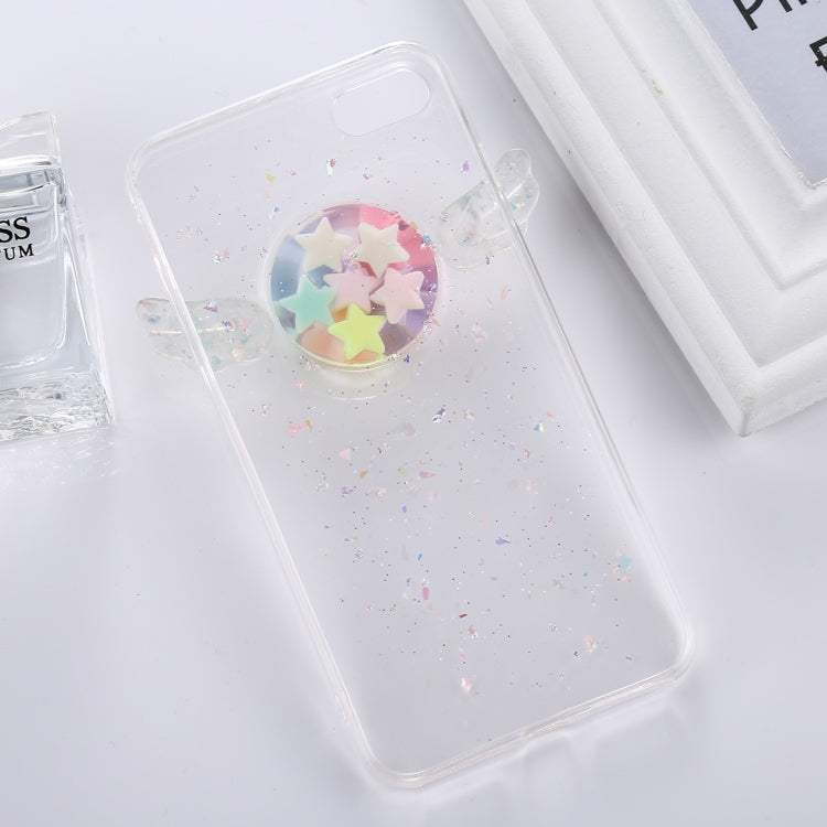 For  iPhone 8 & 7  Angel Wing Macaroon Stars Glitter Transparent TPU Protective Back Cover Case (Transparent)