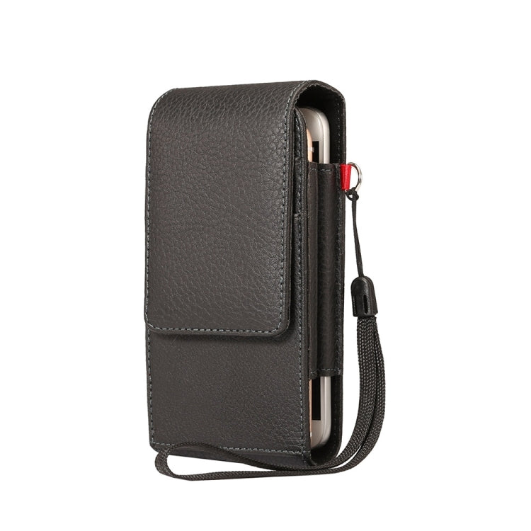 Universal Litchi Texture Vertical Flip Upright Lattice PU Leather Case / Waist Bag with Back Splint & Card Slots & Lanyard for iPhone X  &  iPhone 8 & 7  & 6s & 6, Galaxy S7 / S8 / S9, Huawei P9 , Xiaomi Redmi 3,Sony Xperia Z3(Black)