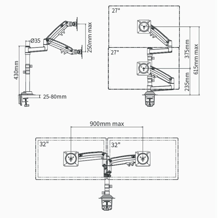 NB H180 Column Type Dual-screen Monitor Holder Desktop Rotating Lifting Computer Monitor Base Hanger (Black)