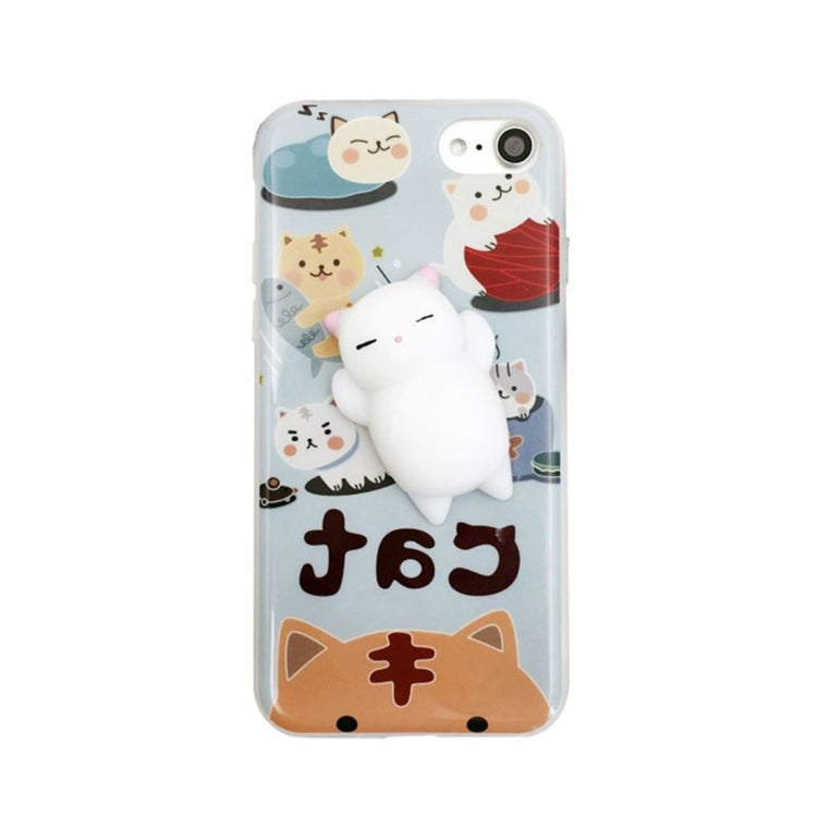 For  iPhone 8 & 7  Light Blue Background 3D Lovely Cat Cartoon Pattern Squeeze Relief IMD Workmanship Squishy Dropproof Protective Back Cover Case