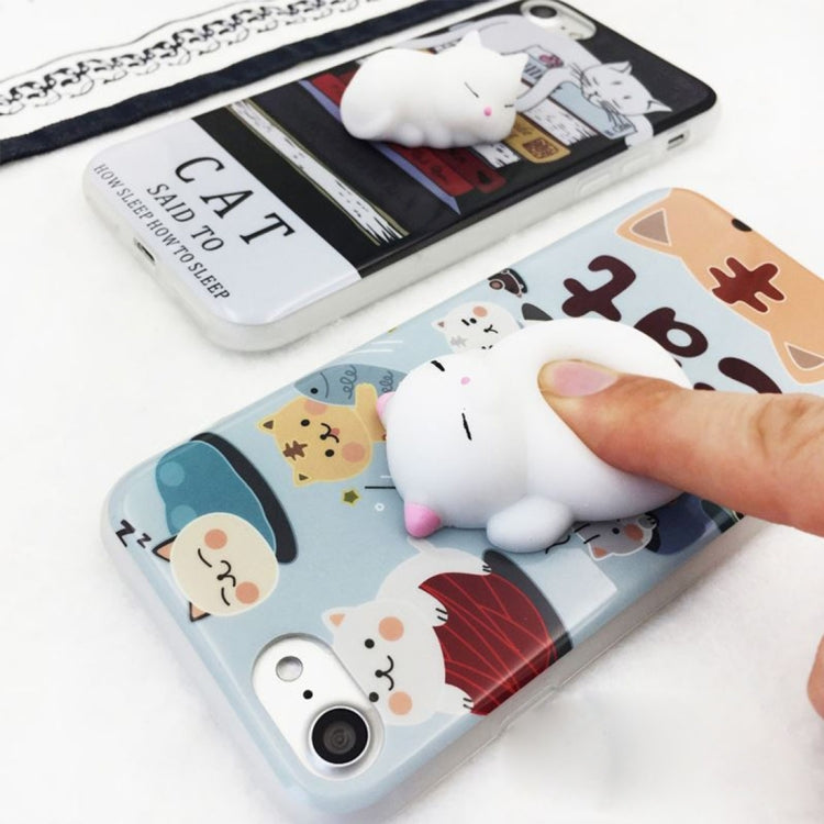 For  iPhone 8 & 7  Light Blue Background 3D Lovely Cat Cartoon Pattern Squeeze Relief IMD Workmanship Squishy Dropproof Protective Back Cover Case