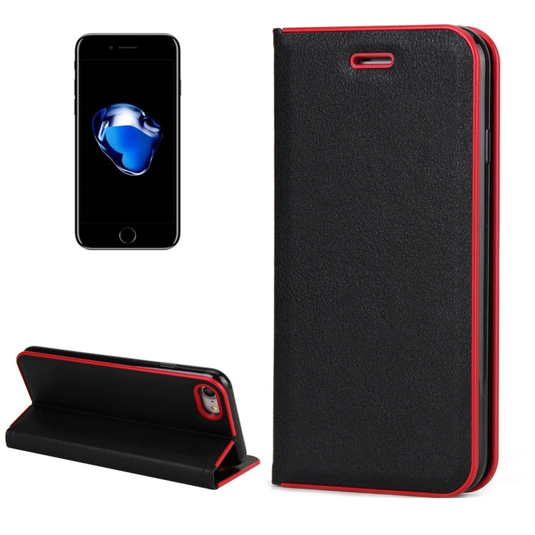 For  iPhone 8 & 7  Cowhide Texture PC Bumper Frame Strong Magnetic Adsorption Horizontal Flip Leather Case with Card Slots & Holder